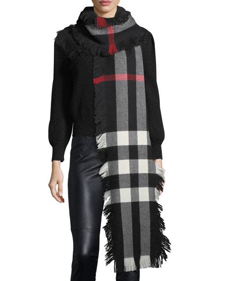 burberry half mega check fashion fringe wool scarf|Burberry Half Mega Check Scarf .